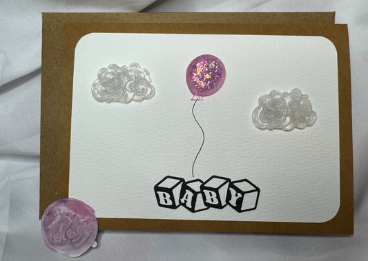 Pink  Cloud Balloon - Baby - Card